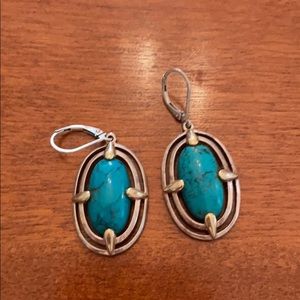 Silver and turquoise oval drop earrings